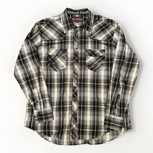 Rock & Roll Cowboy Shirt Western Mens X-Large Pearl Snap Long Sleeve Black Plaid
